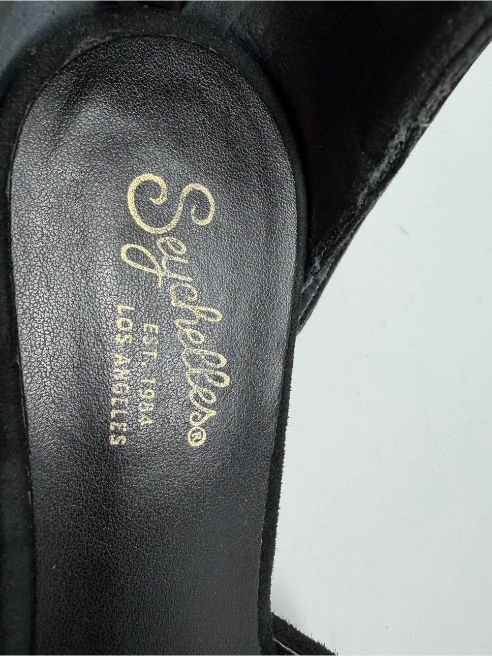 Seychelles Plateau d'Orsay Flats Black Suede Leather 9.5 Ankle Strap Pointy Toe